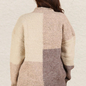 VERY J Color Block Mock Neck Drop Shoulder Sweater