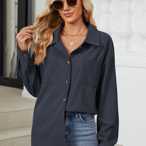 Button Up Dropped Shoulder Long Sleeve Outerwear