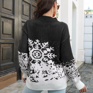 Snowflake Pattern Mock Neck Sweater