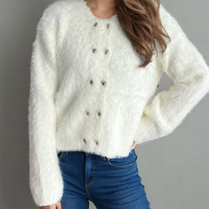 Heart Button Round Neck Cardigan