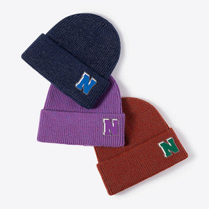 Letter N Patch Cuffed Knit Beanie