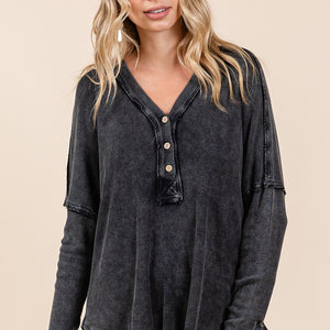 Mittoshop Washed V-Neck Long Sleeve Blouse