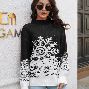 Snowflake Pattern Mock Neck Sweater