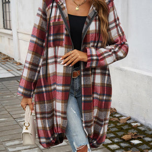 Devine Plaid Zip Up Hooded Coat