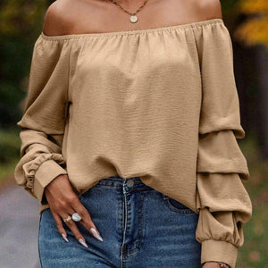 Ruched Off-Shoulder Long Sleeve Blouse