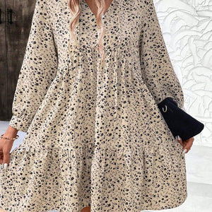 Tied Printed Long Sleeve Mini Dress