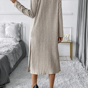 Side Slit Ribbed Open Front Cardigan