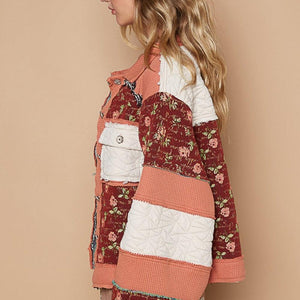 POL Washed Jacquard Color Block Jacket