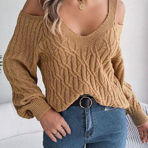 Cable-Knit Cold Shoulder Long Sleeve Sweater