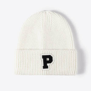 Letter Patch Cuffed Knit Beanie