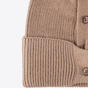 Button Detail Rib-Knit Cuff Beanie