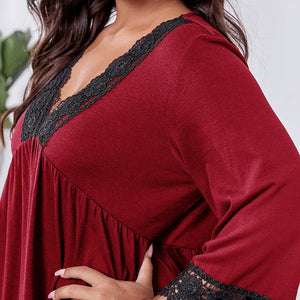 Plus Size Lace Detail V-Neck Lounge Dress