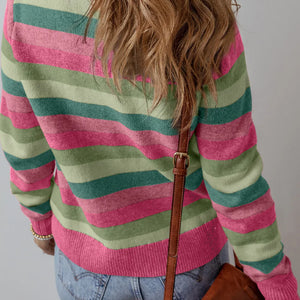 Striped Round Neck Long Sleeve Sweater