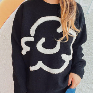 Contrast Round Neck Long Sleeve Sweater