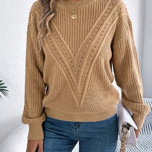 Openwork Round Neck Long Sleeve Sweater