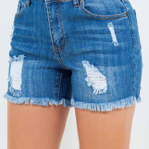 American Bazi High Waist Distressed Frayed Denim Shorts