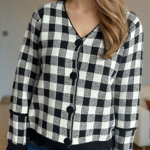 Plaid V-Neck Button Up Cardigan