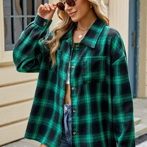 Plaid Collared Neck Long Sleeve Shirt