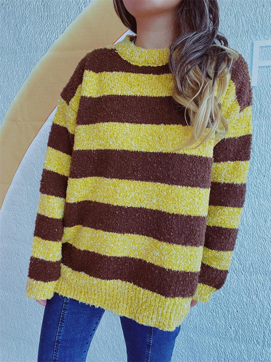 Striped Round Neck Long Sleeve Sweater