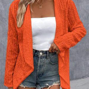 Eyelet Roll-Tab Sleeve Cardigan