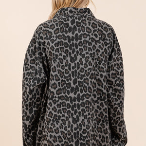 Mittoshop Leopard Button Up Denim Shacket with Breast Pockets