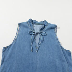 Tie Neck Sleeveless Denim Dress