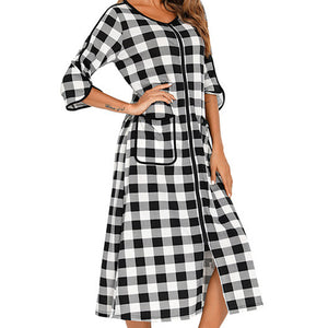 Round Neck Three-Quarter Sleeve Midi Night Dress