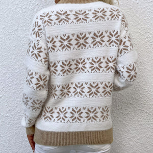 Snowflake Pattern Mock Neck Sweater