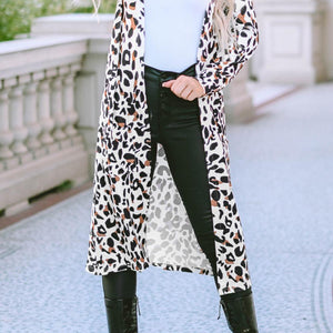 Leopard Open Front Long Sleeve Cover Up