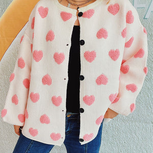 Heart Button Up Long Sleeve Cardigan