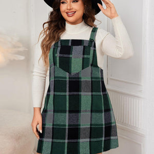 Honey Plus Size Plaid Wide Strap Overall Dress