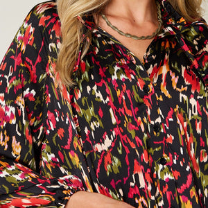 Double Take Full Size Printed Button Up Long Sleeve Shirt