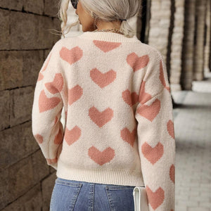 Perfee Heart Pattern Dropped Shoulder Sweater