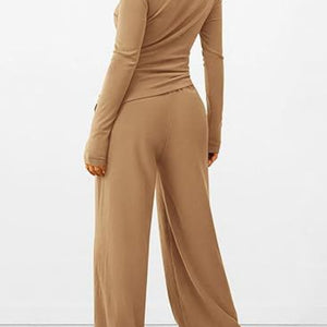 Round Neck Long Sleeve Top and Pants Set