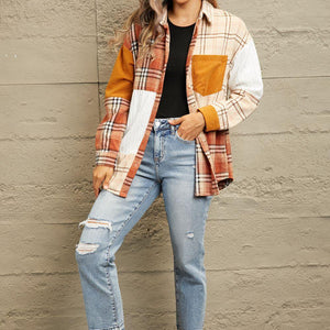 Double Take Plaid Color Block Dropped Shoulder Shacket