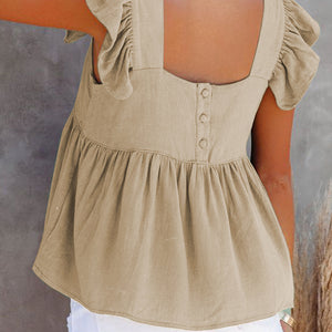 Full Size Ruffled Square Neck Cap Sleeve Blouse