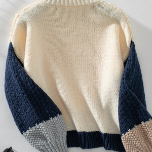 Color Block Round Neck Dropped Shoulder Sweater