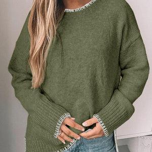 Perfee Round Neck Long Sleeve Sweater