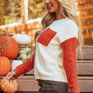 Color Block Round Neck Long Sleeve Sweater