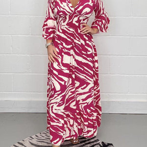 Smocked Printed Flounce Sleeve Maxi Dress