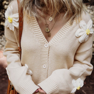 Flower Dropped Shoulder Long Sleeve Cardigan