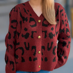 Leopard V-Neck Button Up Cardigan