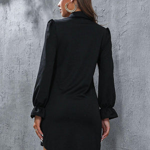 Perfee Ruched Button Up Long Sleeve Dress