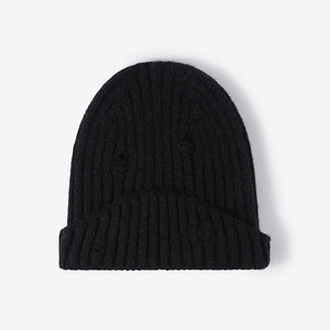 Distressed Rib-Knit Beanie