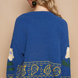 POL Flower Lace Patch Long Sleeve Sweater