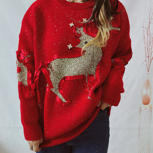 Reindeer Round Neck Long Sleeve Sweater