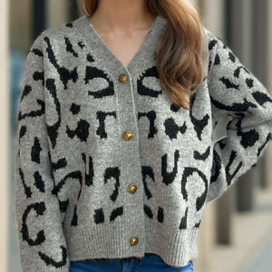 Leopard V-Neck Button Up Cardigan