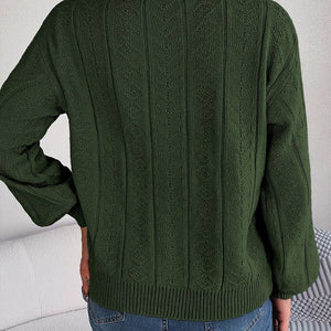 Cable-Knit V-Neck Long Sleeve Sweater