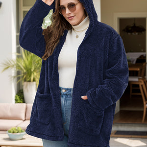 Plus Size Zip Up Long Sleeve Hooded Outerwear