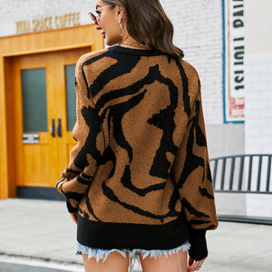 Printed Round Neck Long Sleeve Sweater